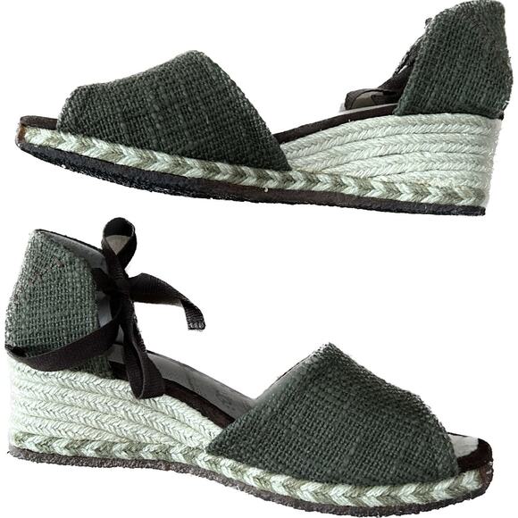 UGG Australia Mar Green Suede Espadrille Wedge Heels With Ankle Tie Size US 9 - Picture 8 of 11